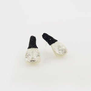 Swarovski Crystal Drop Stud Earrings with Black Mesh